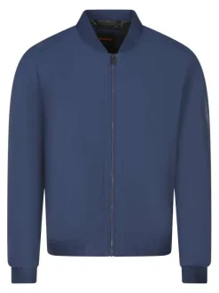 Bomber zippé bleu uni avec une coupe oversize et un col rond
