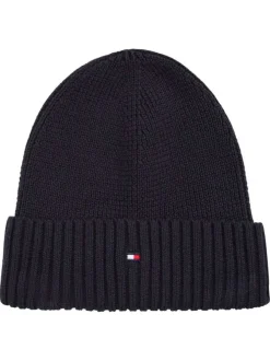 Bonnet en coton bleu marine en maille côtelée avec logo iconique brodé