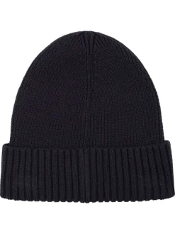 Bonnet en coton bleu marine en maille côtelée avec logo iconique brodé