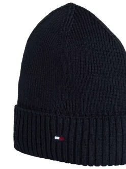 Bonnet en coton bleu marine en maille côtelée avec logo iconique brodé