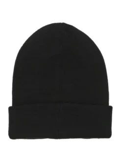 Bonnet en coton noir côtelé avec le logo de la marque à l'avant