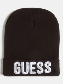 Bonnet noir à logo en strass à revers
