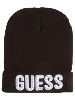 Bonnet noir à logo en strass à revers