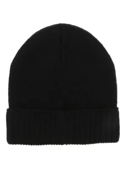 Bonnet noir uni en maille côtelée avec logo brodé sur le revers