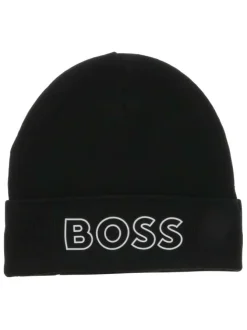 Bonnet noir uni en maille fine avec logo en relief sur le revers