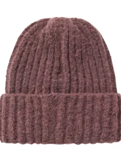 Bonnet rose moucheté en maille tricotée doux avec un revers
