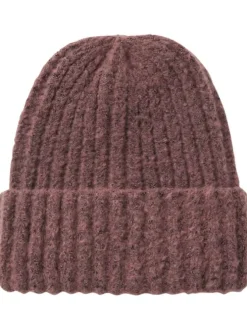 Bonnet rose moucheté en maille tricotée doux avec un revers