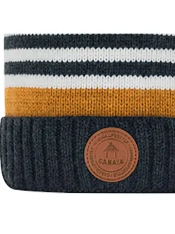 Bonnet anthracite à rayures avec pompons interchangeables