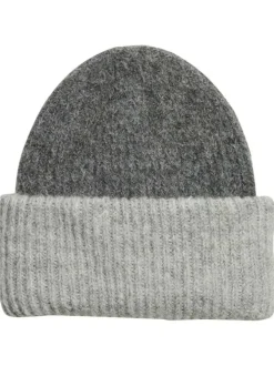 Bonnet bicolore anthracite et gris à revers et en maille côtelé