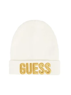 Bonnet blanc à logo en strass à revers