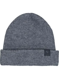 Bonnet bleu uni en maille côtelée avec un large revers