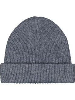 Bonnet bleu uni en maille côtelée avec un large revers