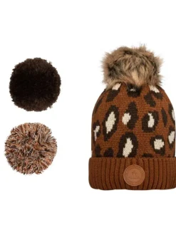 Bonnet camel avec imprimé léopard et pompons interchangeables