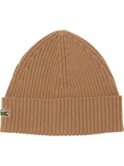 Bonnet camel en laine côtelé avec logo de la marque brodé