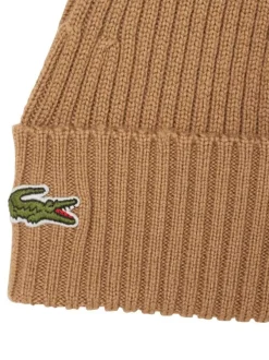 Bonnet camel en laine côtelé avec logo de la marque brodé