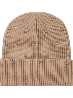 Bonnet court Merle beige fin et chaleureux à perles fantaisie allover