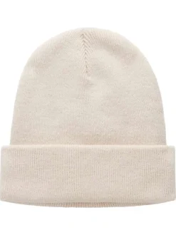 Bonnet écru en maille fine avec patch iconique brodé sur le revers