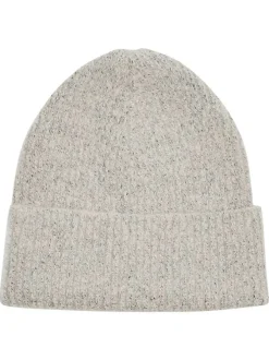 Bonnet écru uni avec large revers et incrustation de fils lurex