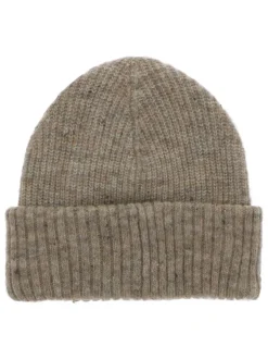 Bonnet écru uni effet mouliné avec nom de la marque sur le revers