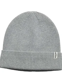 Bonnet en coton biologique gris uni avec étiquette blanche cousue et branding noir