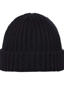 Bonnet en coton biologique noir uni avec étiquette blanche cousue