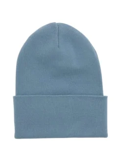 Bonnet en coton bleu uni avec un patch cousu sur le revers