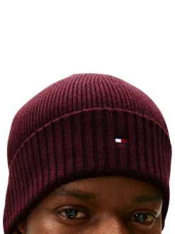 Bonnet en coton côtelé bordeaux uni avec un large revers