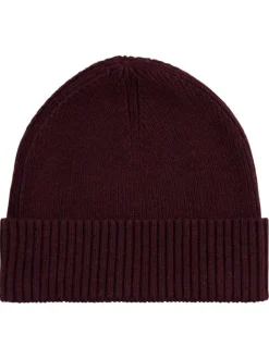 Bonnet en coton côtelé bordeaux uni avec un large revers