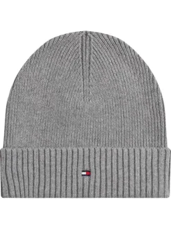 Bonnet en coton côtelé gris uni avec un large revers