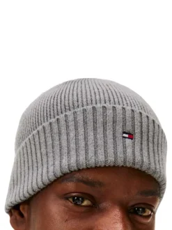 Bonnet en coton côtelé gris uni avec un large revers