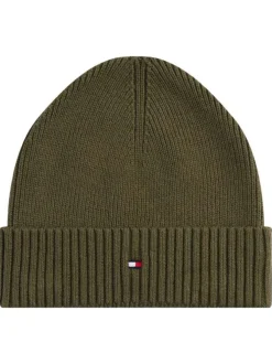 Bonnet en coton côtelé kaki uni avec un large revers