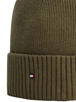 Bonnet en coton côtelé kaki uni avec un large revers