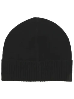 Bonnet en coton et laine mélangé noir en maille fine et logo brodé