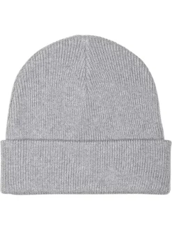 Bonnet en coton gris uni avec large revers et logo de la marque à l'avant