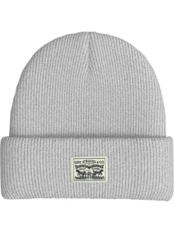 Bonnet en coton gris uni avec large revers et logo de la marque à l'avant