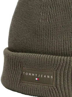 Bonnet en coton kaki uni en bord-côte avec un tour de tête élastiqué