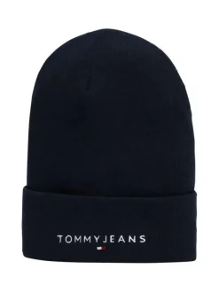 Bonnet en coton marine uni avec nom et logo de la marque sur le revers