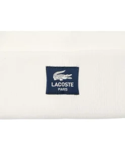 Bonnet en coton mélangé écru uni avec revers et étiquette de la marque
