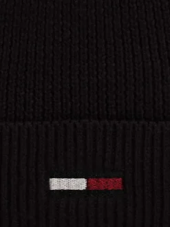 Bonnet en coton noir côtelé uni avec logo brodé sur le revers