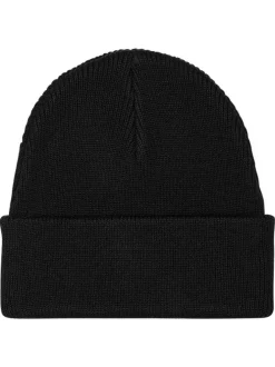 Bonnet en coton noir uni avec large revers et logo de la marque à l'avant