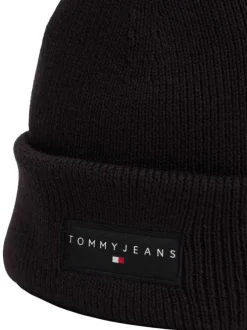 Bonnet en coton noir uni en bord-côte avec un tour de tête élastiqué