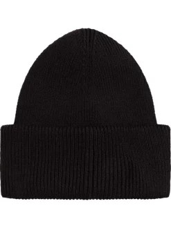 Bonnet en coton noir uni en bord-côte avec un tour de tête élastiqué