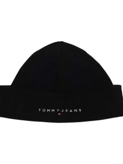 Bonnet en coton noir uni en polaire avec nom de la marque sur l'avant
