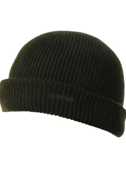 Bonnet en laine kaki avec un revers et logo brodé ton sur ton