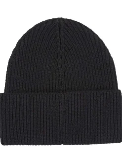Bonnet en laine noir uni avec logo métallique à l'avant en argenté