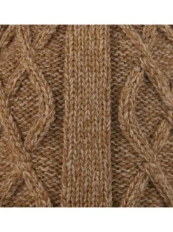 Bonnet en maille irlandaise camel chiné avec pompons interchangeables