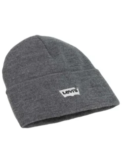 Bonnet gris uni à revers avec logo batwing brodé à l'avant