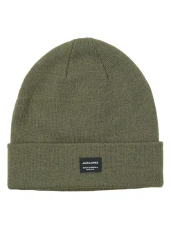 Bonnet kaki en maille piquée avec un patch iconique sur le revers