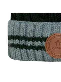 Bonnet kaki uni avec revers gris à liseré vert et pompons interchangeables