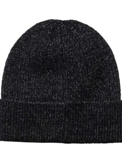Bonnet marine chiné en maille jersey avec lurex argenté et bijou fleur cousu